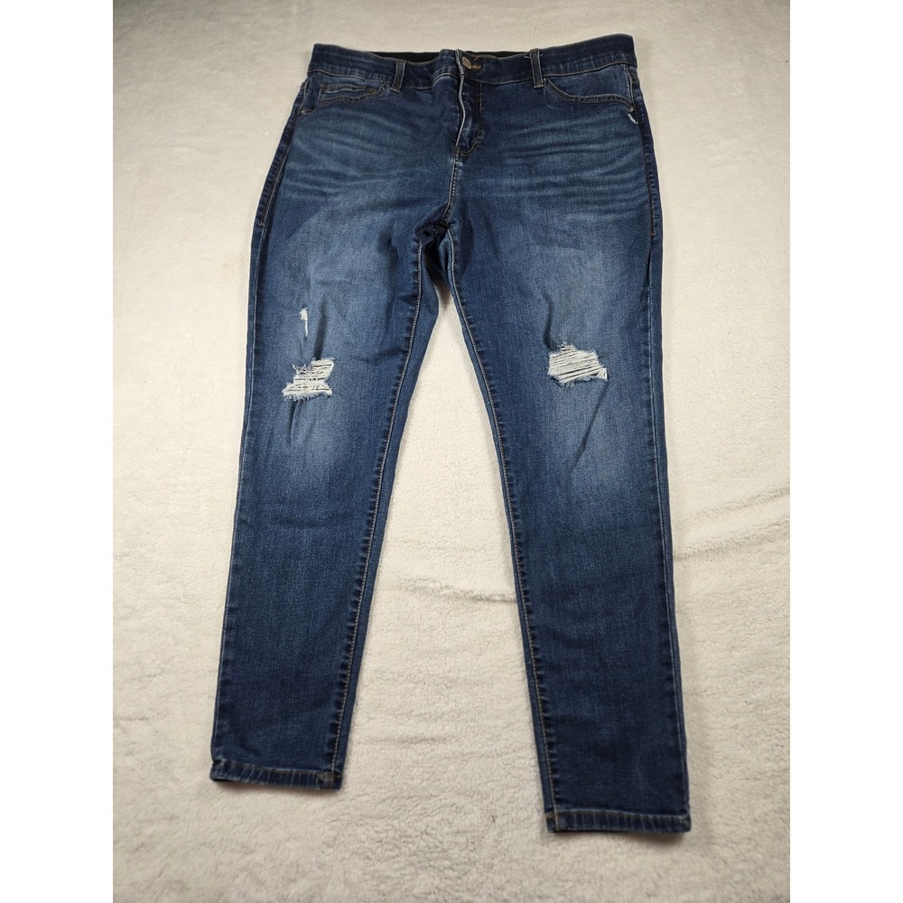 LuLaRoe Distressed Skinny Jeans 38 Dark Wash‎ Blue Denim Stretch Ripped Pants